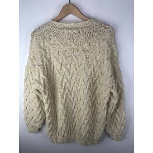 Handknit Sweater Mens 2XL 3D Soft Pullover White Ivory - Picture 2 of 4
